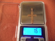 Nowy krzyżyk złoty, próba 583, waga 1.61 g,