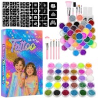 DUŻY ZESTAW DO ROBIENIA TATUAŻY SZABLONY TATUAŻE BROKATOWE ZMYWALNE BROKATY