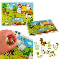 ZABAWKA INTERAKTYWNA KLOCKI DREWNIANE EDUKACYJNE PUZZLE FARMA DLA DZIECI