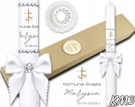 ŚWIECA KOMUNIJNA BIAŁA Z PUDEŁKIEM KOKARDA 37CM GROMNICA PAMIĄTKA