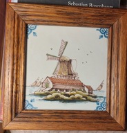 MAKKUN płytka ceramiczna, Holandia Delft, ręcznie malowana, wiatrak