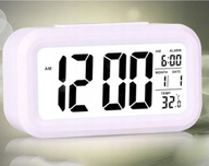 Zegar Budzik Podświetlany LCD Termometr Kalendarz BIAŁY