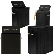 KOSZ NA PRANIE DUŻY CZARNY BAMBUSOWY WOLNOSTOJĄCY DWUKOMOROWY SKŁADANY 100L