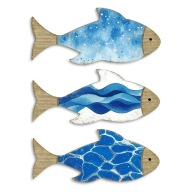 Dekoracja ryby niebieskie 3 sztuki | marine boho coastal handmade look