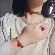 NASZYJNIK bransoletka pierścionek CZERWONY gotykżyłka akryl komplet sybilla