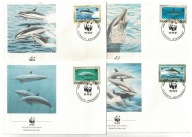 02-FDC-KP28- Monserrat,WWF,1990, Fauna oceaniczna-Delfiny