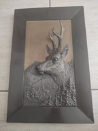 Stary obraz myśliwski-cyna srebrzona, sygnowany.