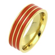 59790 Pierścionek stal chirurgiczna średnica 22 mm złoty z czerwoną emalią