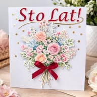 Kartka urodzinowa „Bukiet kwiatów” – ręcznie robiona | Efekt 3D + koperta