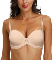 Śliczny biustonosz bardotka beżowy usztywniany