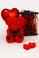 Miś z Róż LED 25cm Deluxe + Świeczki i Balon Serce GRATIS – Prezent