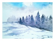 Pejzaż zimowy, akwarela, oryginał