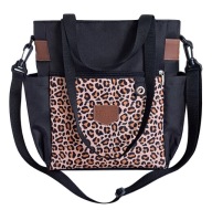 Torebka HABILE design bag DUŻO KIESZONEK czarna-panterka