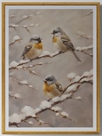 A2 PLAKAT OBRAZ, PLAKAT SIKORKA SIKORKI NA GAŁĘZI ZIMĄ ZIMA ŚNIEG PTAKI