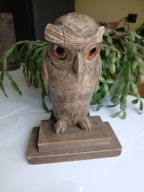 STARA FIGURKA SOWA DREWNIANA