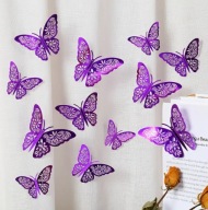 Motyle Ażurowe 3D Fiolet Purpura Mieniące 12 szt Ozdoba Dekoracja Dzieci