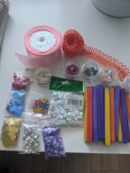 Cekiny koraliki wstążka, patyczki 15szt różności