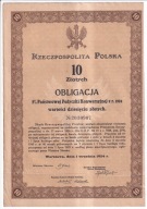 Obligacja 10 złotych 1 września 1924 r. 11 kuponów A
