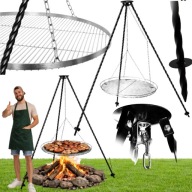 GRILL TRÓJNÓG OGRODOWY ŻELIWNY DO OGNISKO SOLIDNY Z RUSZTEM 57 CM WYTRWAŁY