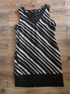 Sukienka 16/44 Papaya czarna w białe ukośne paski len na podszewce