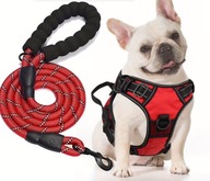 Szelki dla psa bezuciskowe odblaskowe czerwone Rozmiar XL + smycz 150 cm