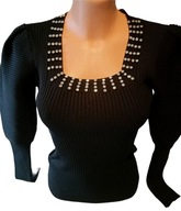 Sweter prążkowany czarny zdobienie r. uniwersalny