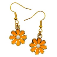 Kolczyki STOKROTKI Pomarańczowe Stalowe Złote PREZENT Wiosenne Kwiatowe