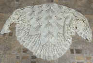 RĘCZNIE WYKONANA ELEGANCKA DUŻA CHUSTA SZAL KREMOWY ECRU