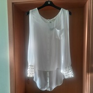 Koszula damska L Double Zero biała cudo długi rękaw, dłuższy tył, żorżeta