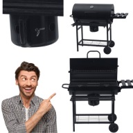 GRILL OGRODOWY WĘGLOWY DUŻY Z POKRYWĄ PÓŁKAMI POPIELNIK STALOWY TERMOMETR