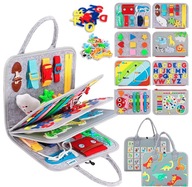 TABLICA MANIPULACYJNA SENSORYCZNA MONTESSORI ZEGAR MATERIAŁOWA WALIZKA 8w1