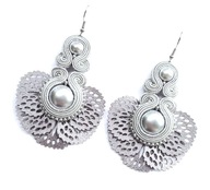 Kolczyki sutasz szare srebrne ślub wesele wachlarz