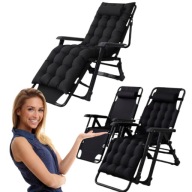 LEŻAK SKŁADANY OGRODOWY PLAŻOWY FOTEL KRZESŁO NA TARAS + PODUSZKA CZARNY