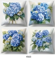 Poszewki na poduszki 4szt 45x45cm hortensje niebieskie 4563