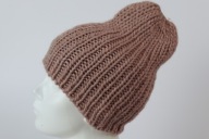 Wełniana czapka Eskimo - rękodzieło, M/L, pudrowy róż, wełna, ciepła