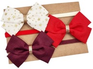 Opaski na głowę z kokardkami na święta burgund biała w gwiazdki i czerwona