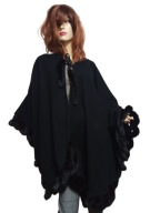 PONCZO płaszcz wełniany obszyty futrem z norek roz -onesize obniżka