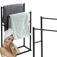 STOJAK CZARNY NA RĘCZNIKI WIESZAK STOJĄCY PODŁOGOWY ŁAZIENKOWY 2 RAMIONA