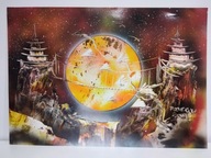 Obraz ręcznie malowany w antyramie abstrakcja kosmos planeta księżyc