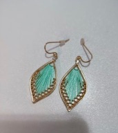 KOLCZYKI LISTKI BOHO Bohemia VINTAGE złoto niebieskie tkane