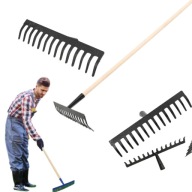 GRABIE OGRODOWE METALOWE 14T ZĘBÓW Z DREWNIANYM TRZONKIEM DO LIŚCI TRAWY