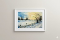 Akwarela pejzaż zimowy