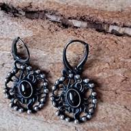 Kolczyki granat w fantazyjnej oprawie srebro galeria piękny wzór