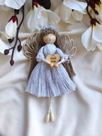 Anioł Stróż szary Makrama Aniołek na szczęście lalka na prezent