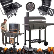 GRILL WĘGLOWY OGRODOWY Z POKRYWĄ ŻELIWNY RUSZT 57x43cm + KOMIN TERMOMETR