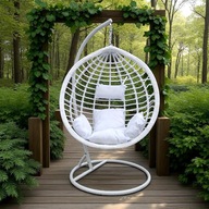 Fotel Kokon Ogrodowy Bujany Wiszący Huśtawka Technorattan Biały Poduszki