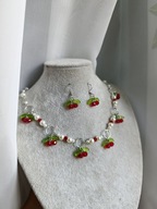 Zestaw biżuterii cottagecore - wisienki - szkło, stal, vargamora