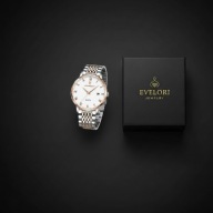 Zegarek męski POEDAGAR quartz stal 42 mm srebrny-gold rose, biała tarcza