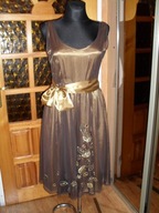 -BRĄZOWO ZŁOTA SUKIENKA CEKINY-ROZM 36