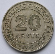 Malaje Brytyjskie 20 centów 1950 - król Jerzy VI